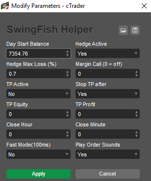 SwingFish Helper cAlgo Settings