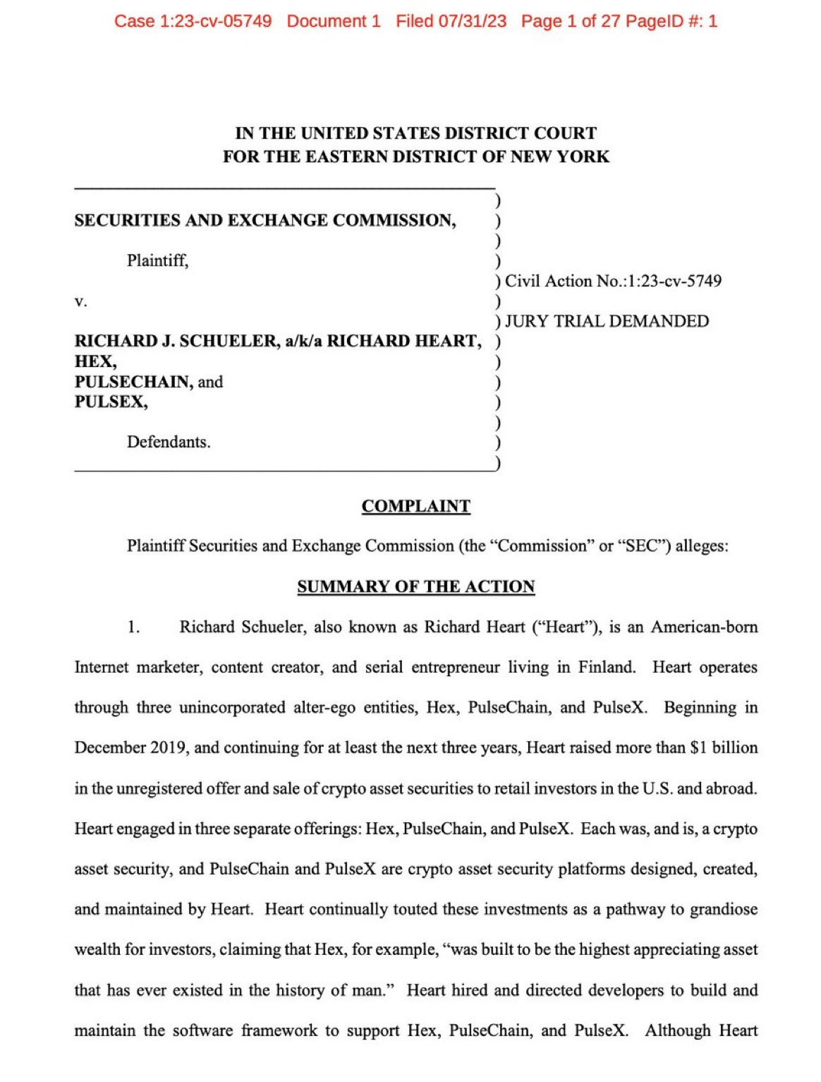SEC filing against Richard Heart
